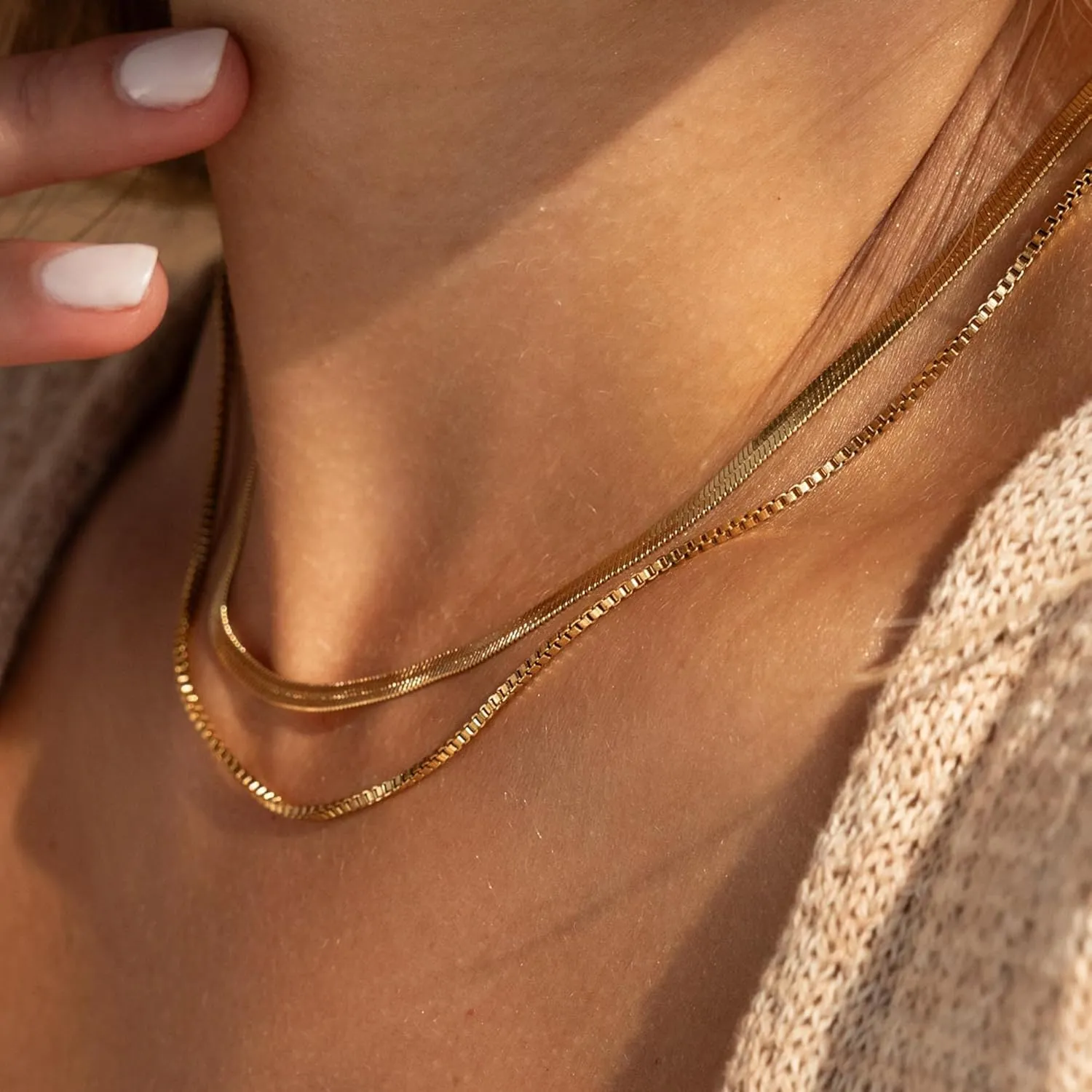 Gold Chain Necklace for Women - 18K Gold Plated Gold Chain Necklace Layered Herringbone Rope Snake Paperclip Chain Necklaces Dainty Gold Chain Necklace for Women Gold Jewelry Gifts