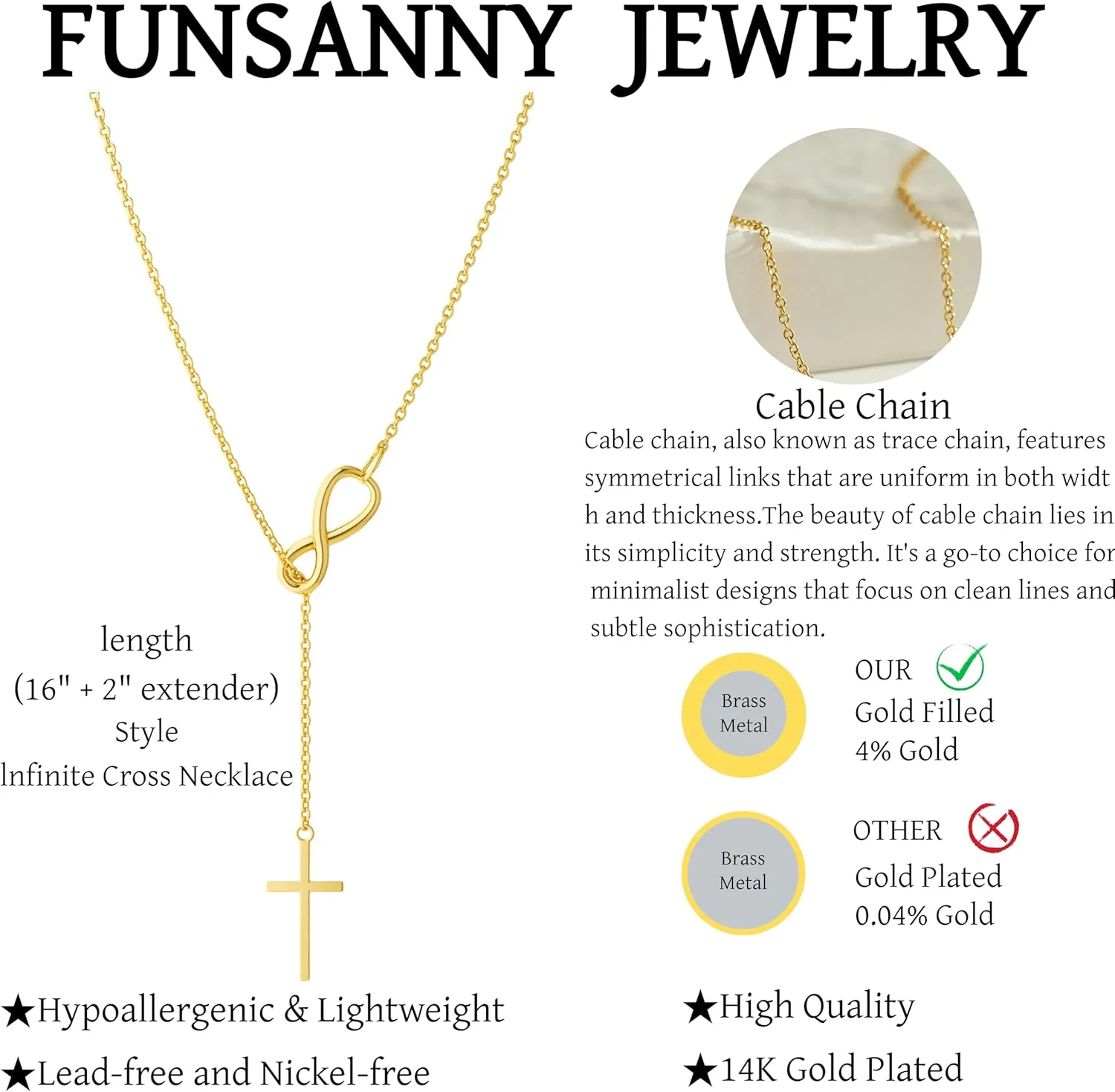 Gold Cross Necklace for Women - Dainty Gold Necklaces Trendy Small 14K Gold Plated Hypoallergenic Infinity Crown Cross Cubic Zirconia Pendant Box Rope Chain Necklace for Women Non Tarnish Jewelry Gift