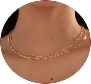 Gold Dainty Choker Necklace for Women 14K Gold/Silver Plated Satellite Choker Shining Dots Chain Thin Trendy beads Paperclip Necklaces Jewelry Gift