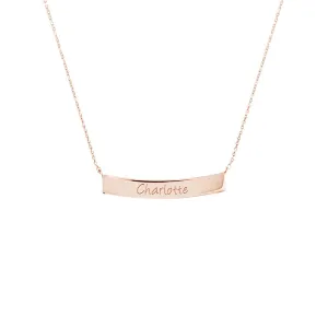 Gold Engaved Name Necklace, Custom Curved Bar Pendant, 9K 14K 18K Gold, Rose Gold Thin Bar, Personalized Gift For Her/code: 0.003