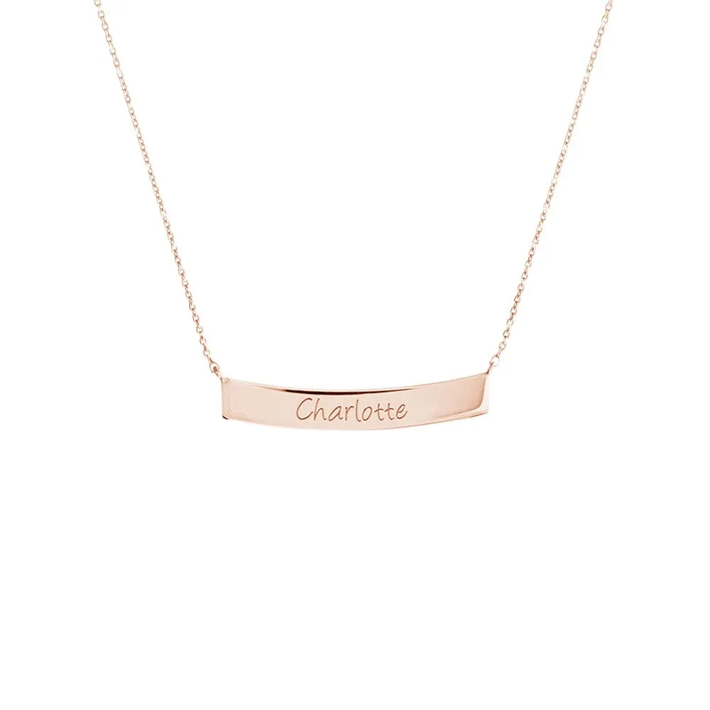 Gold Engaved Name Necklace, Custom Curved Bar Pendant, 9K 14K 18K Gold, Rose Gold Thin Bar, Personalized Gift For Her/code: 0.003
