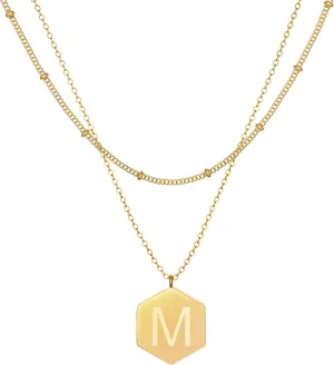 Gold Layered Pendant Necklace Women, 14K Gold Plated Link Chain Initial Personalized Necklaces for Women