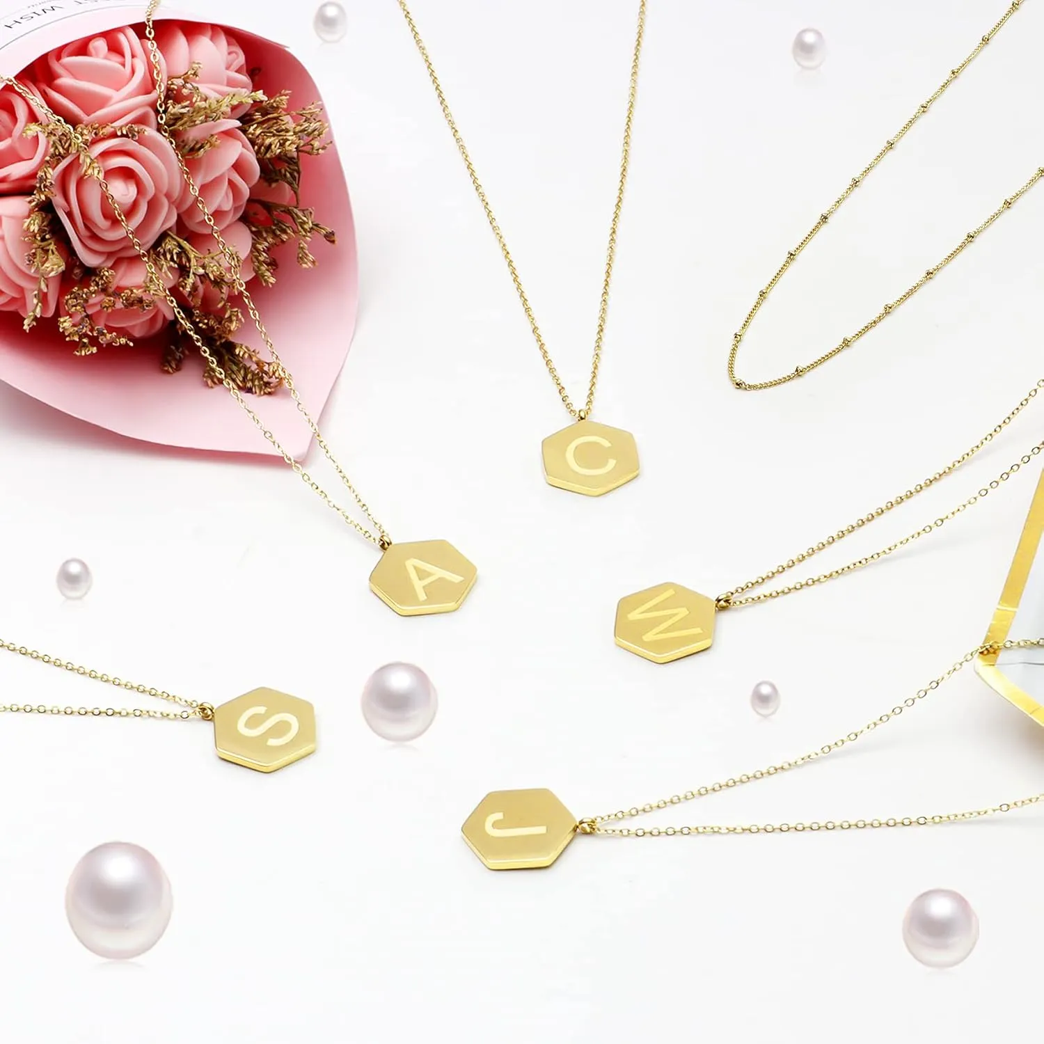 Gold Layered Pendant Necklace Women, 14K Gold Plated Link Chain Initial Personalized Necklaces for Women