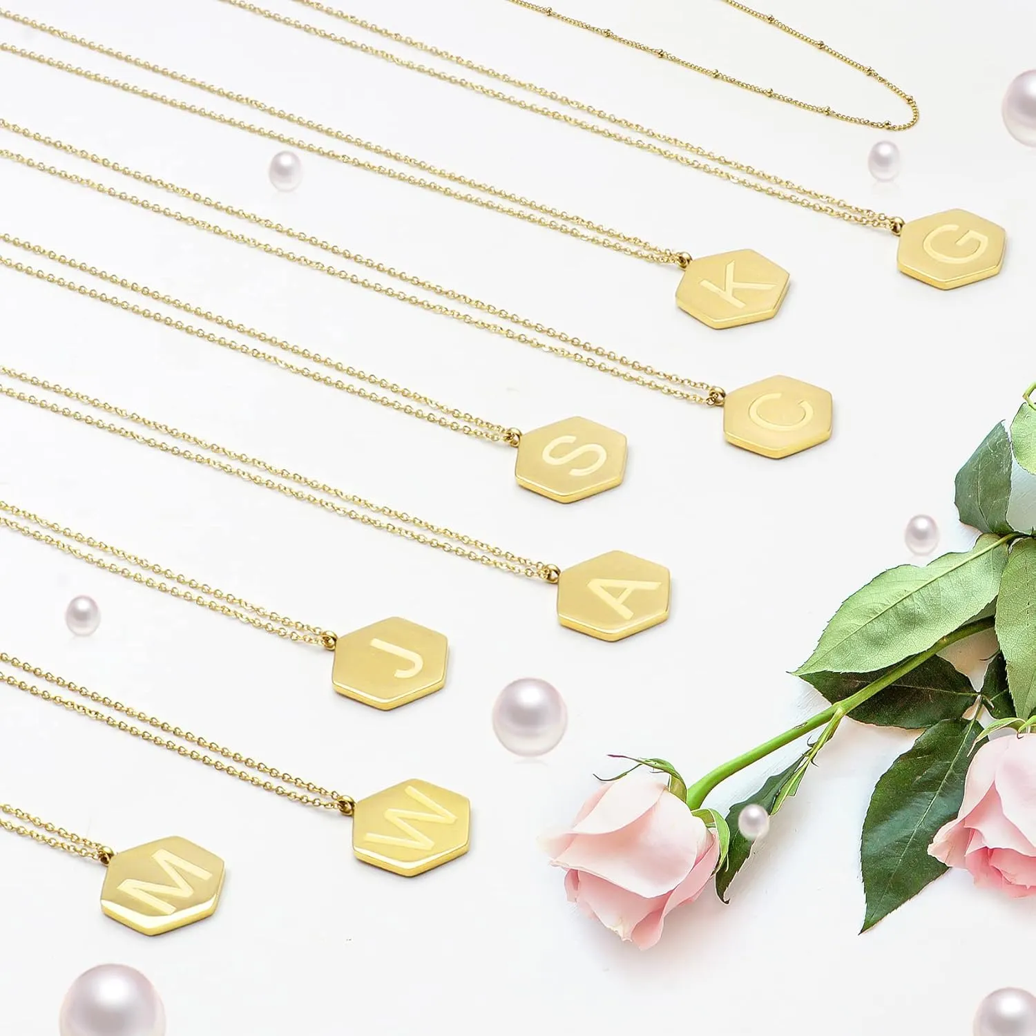 Gold Layered Pendant Necklace Women, 14K Gold Plated Link Chain Initial Personalized Necklaces for Women