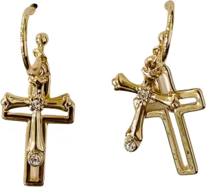 Gold-Plated Cross Dangle Hoop Earrings  Elegant Crystal Accent Faith Jewelry