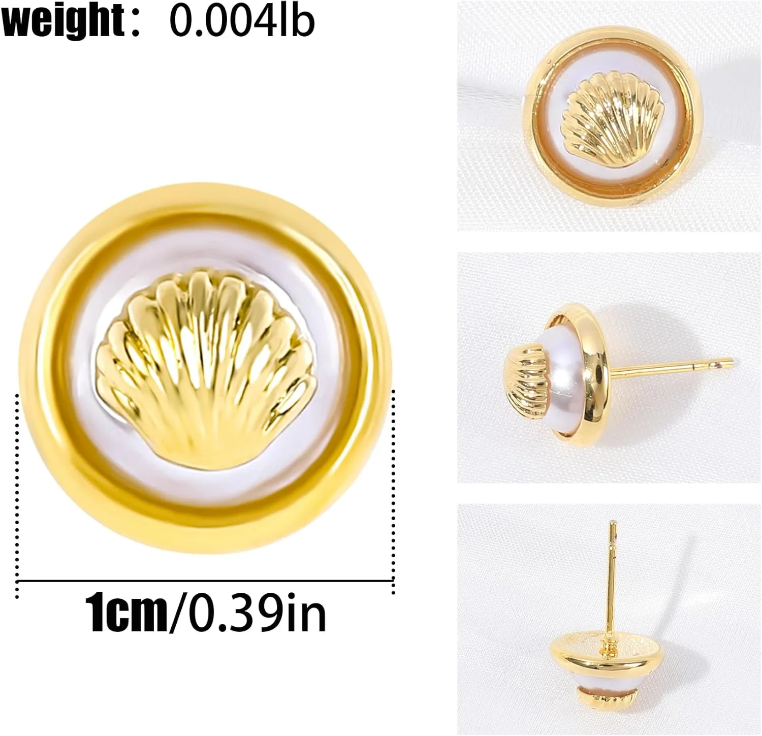 Gold Shell Pearl Stud Earrings for Women - 14K Gold Plated Starfish Seashell Earrings, Dainty Halo Round Pearl Statement Earrings, Trendy Summer Beach Party Ocean Jewelry Gift