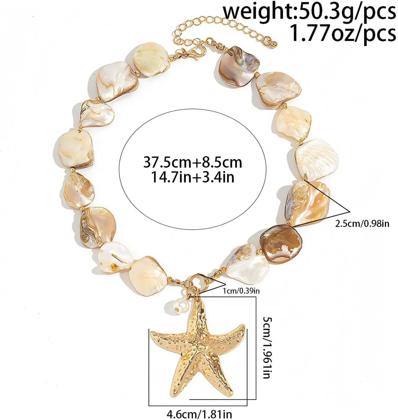 Gold Shell Starfish Necklace for Women Pearl Shell Necklace Layered Beaded Starfish Necklaces Summer Beach Surf Jewelry Gifts for Women
