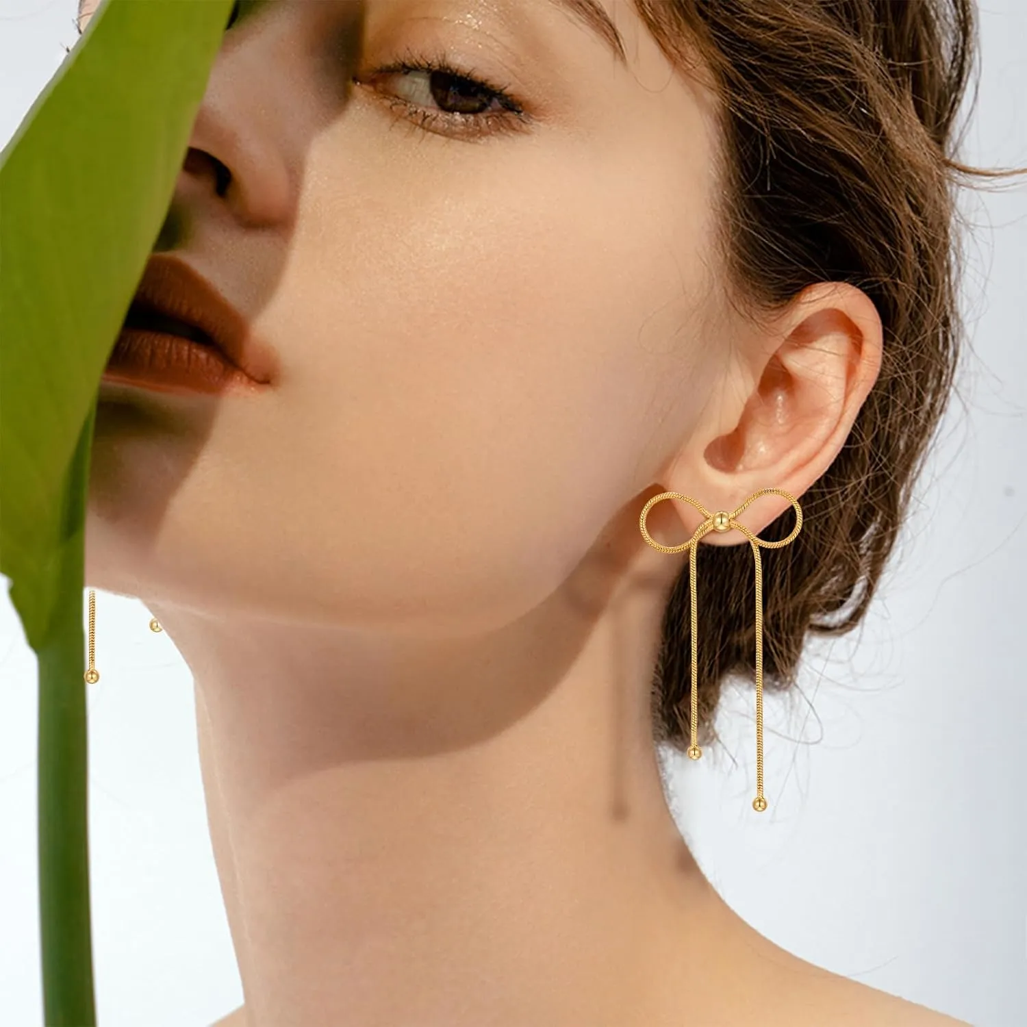 Gold Silver Bow Drop Earrings for Women Long Tassel Chain Bow Earrings Ribbon Bowknot Dangle Earrings Jewelry Gifts