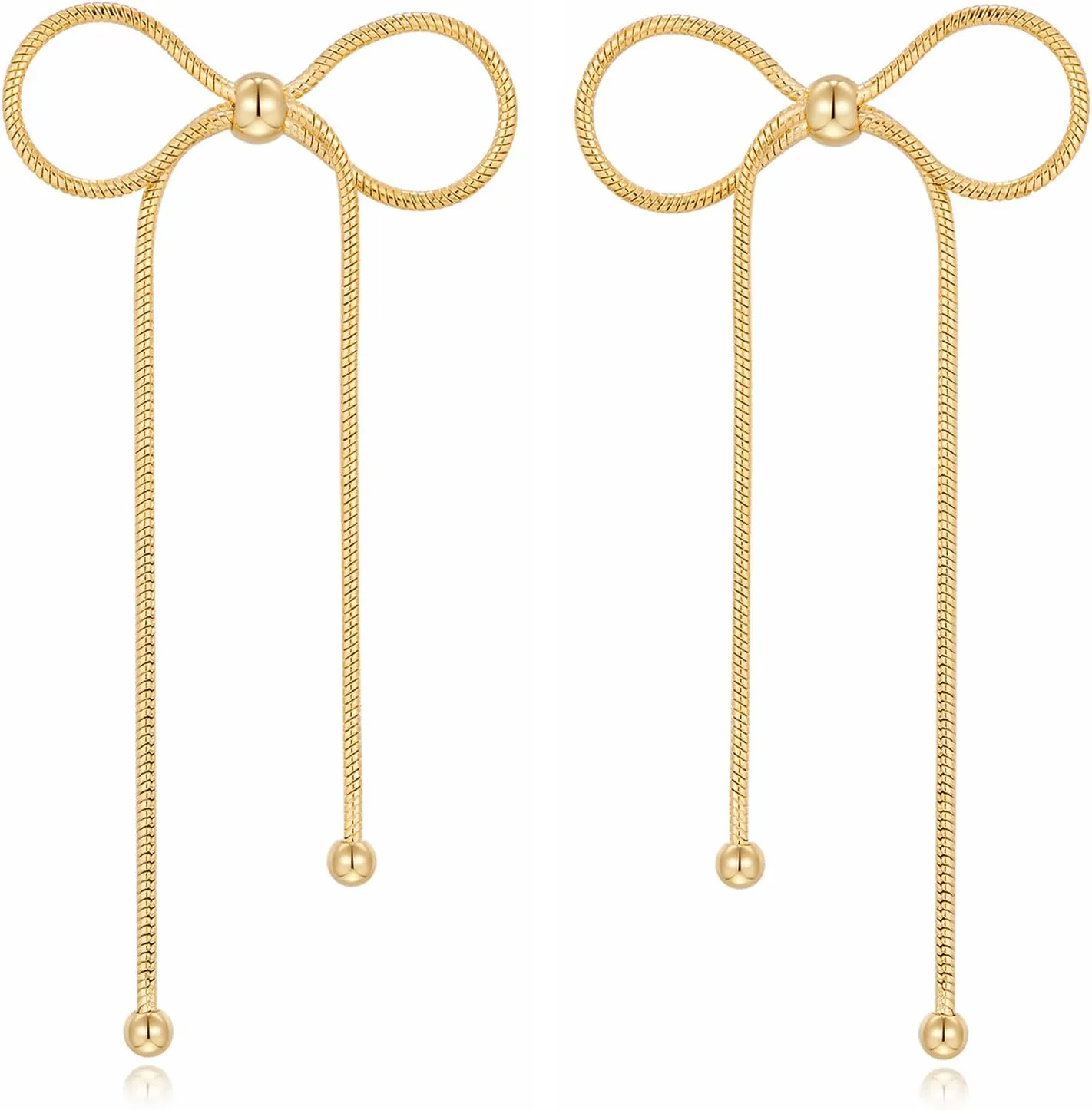 Gold Silver Bow Drop Earrings for Women Long Tassel Chain Bow Earrings Ribbon Bowknot Dangle Earrings Jewelry Gifts