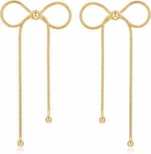 Gold Silver Bow Drop Earrings for Women Long Tassel Chain Bow Earrings Ribbon Bowknot Dangle Earrings Jewelry Gifts