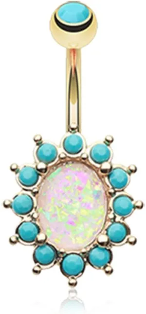 Golden Elegant Opal Turquoise WildKlass Belly Button Ring
