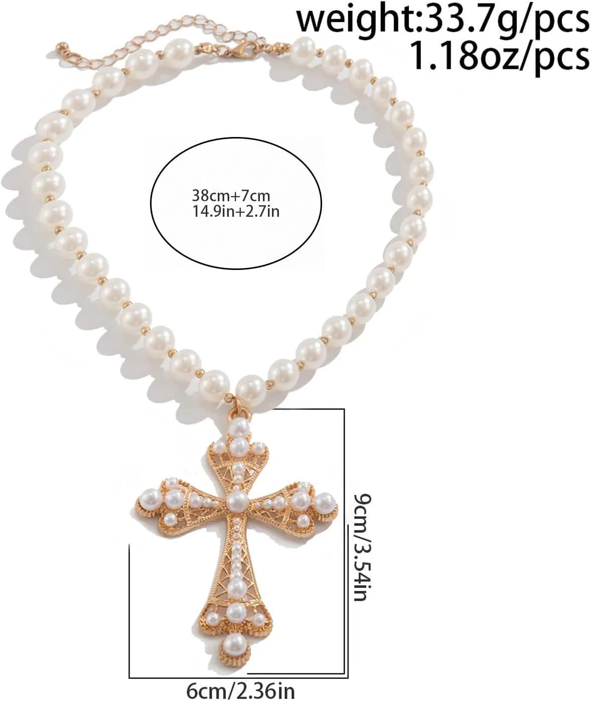 Gothic Cross Necklace for Women Chunky Cross Pendant Layered Pearl Necklaces Gothic Jewelry