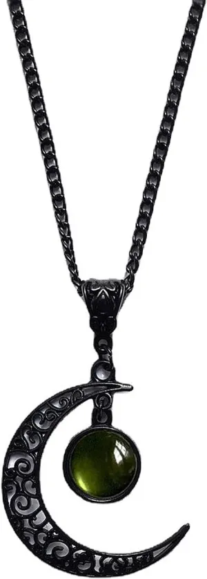 Gothic Moon Pendant Statement Necklace for Women Punk Vintage Crystal Black Crescent Collarbone Choker Darkness Moon Necklace Halloween Jewelry Gifts