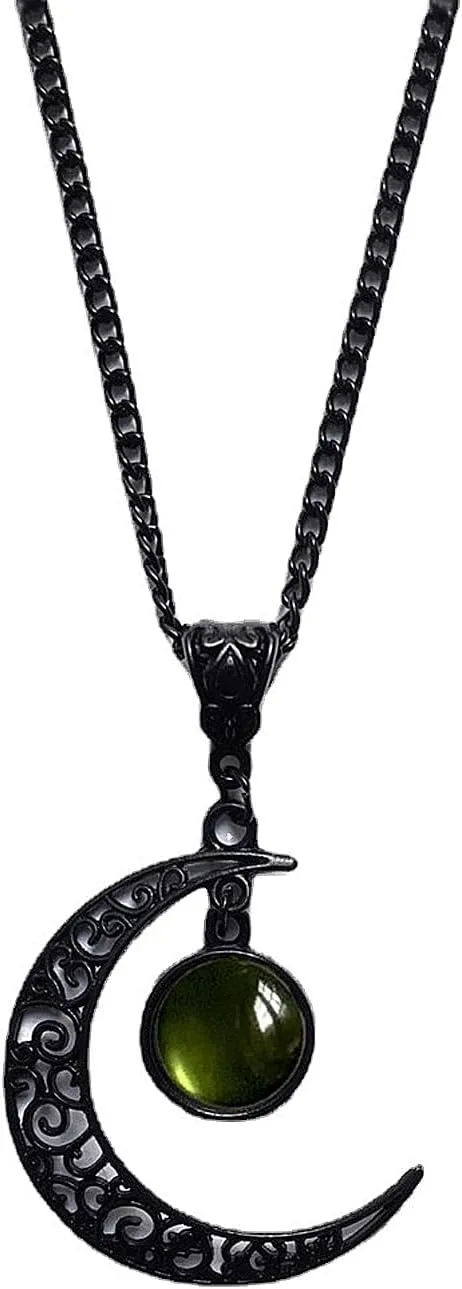 Gothic Moon Pendant Statement Necklace for Women Punk Vintage Crystal Black Crescent Collarbone Choker Darkness Moon Necklace Halloween Jewelry Gifts