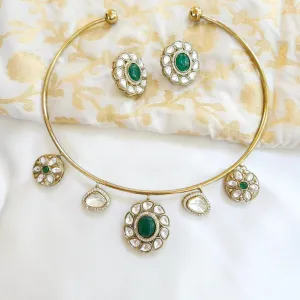 Green Kundan Gold Hasli Necklace Set