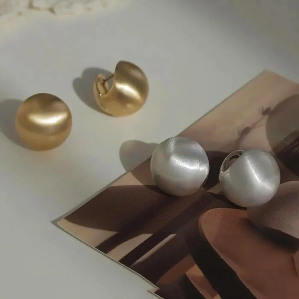 Half Ball Stud Earrings for Women Gold Ball Earring Mattle Gold Plated Brushed Button Earrings for Women Fashion Vintage Drop Round Ball Earrings