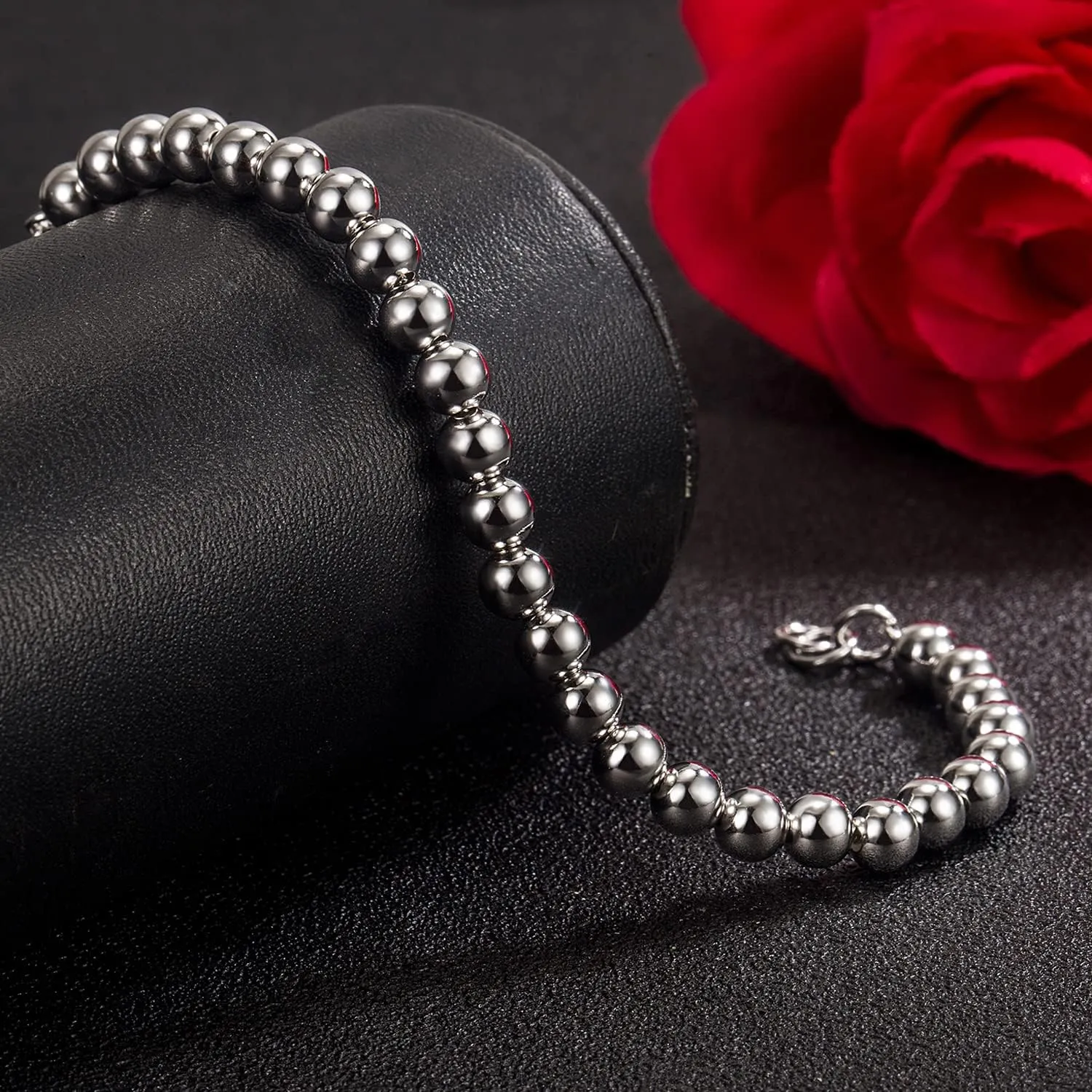 H&Beautimer 925 Sterling Silver 4-10MM Ball Chain Bracelet For Women's - Italian Handmade Bead Chain Bracelet 5''5.7''6.3''6.7''7.5''8''8.3''8.5''9 Inch Rose Gold Party Jewelry