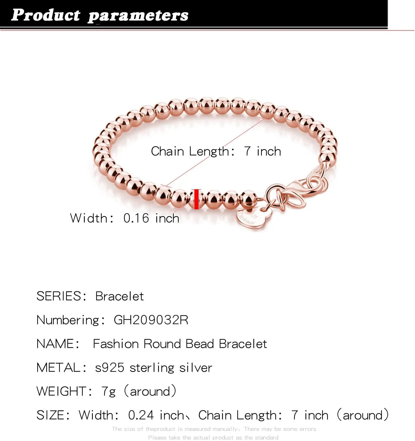 H&Beautimer 925 Sterling Silver 4-10MM Ball Chain Bracelet For Women's - Italian Handmade Bead Chain Bracelet 5''5.7''6.3''6.7''7.5''8''8.3''8.5''9 Inch Rose Gold Party Jewelry