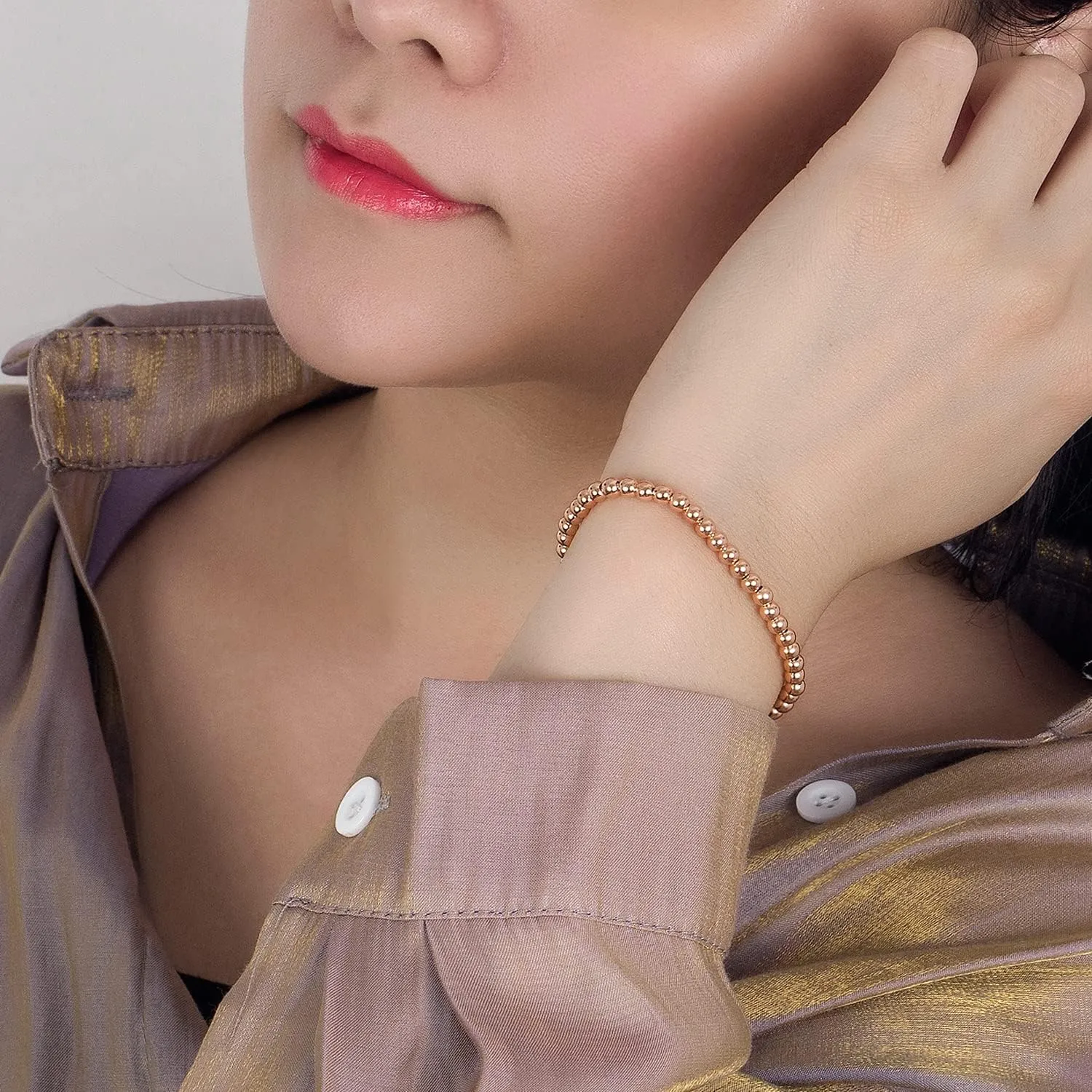 H&Beautimer 925 Sterling Silver 4-10MM Ball Chain Bracelet For Women's - Italian Handmade Bead Chain Bracelet 5''5.7''6.3''6.7''7.5''8''8.3''8.5''9 Inch Rose Gold Party Jewelry