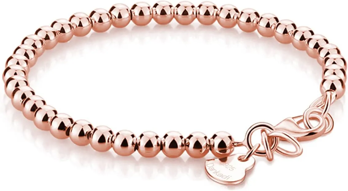 H&Beautimer 925 Sterling Silver 4-10MM Ball Chain Bracelet For Women's - Italian Handmade Bead Chain Bracelet 5''5.7''6.3''6.7''7.5''8''8.3''8.5''9 Inch Rose Gold Party Jewelry
