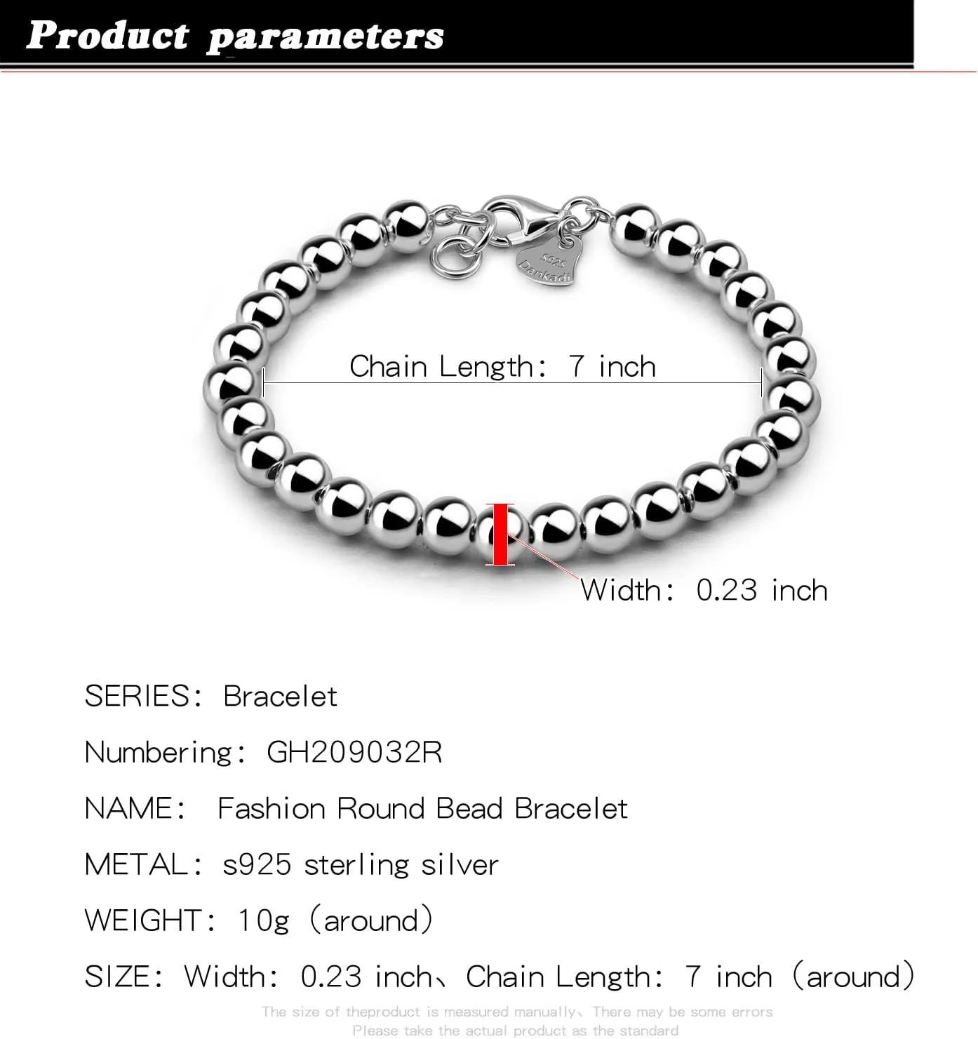 H&Beautimer 925 Sterling Silver 4-10MM Ball Chain Bracelet For Women's - Italian Handmade Bead Chain Bracelet 5''5.7''6.3''6.7''7.5''8''8.3''8.5''9 Inch Rose Gold Party Jewelry