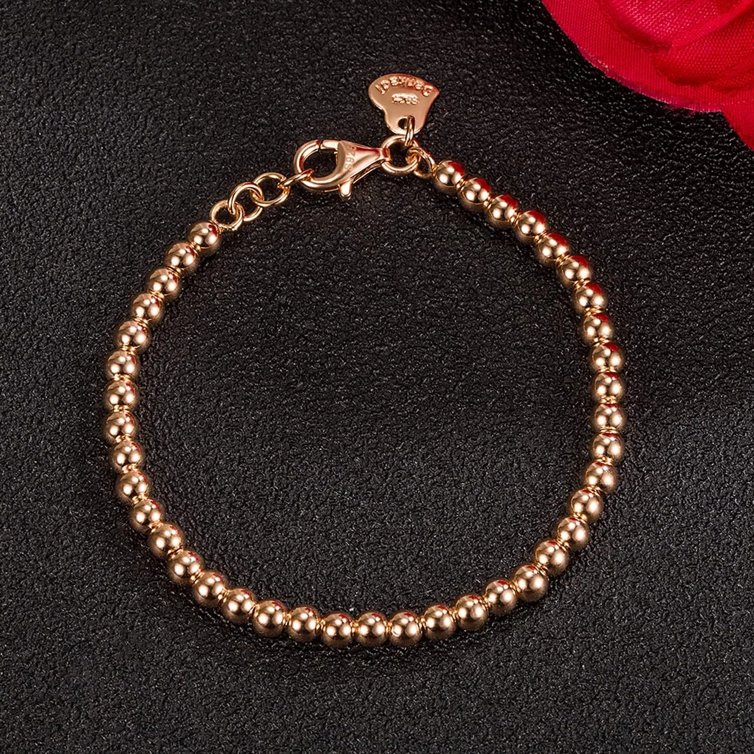 H&Beautimer 925 Sterling Silver 4-10MM Ball Chain Bracelet For Women's - Italian Handmade Bead Chain Bracelet 5''5.7''6.3''6.7''7.5''8''8.3''8.5''9 Inch Rose Gold Party Jewelry