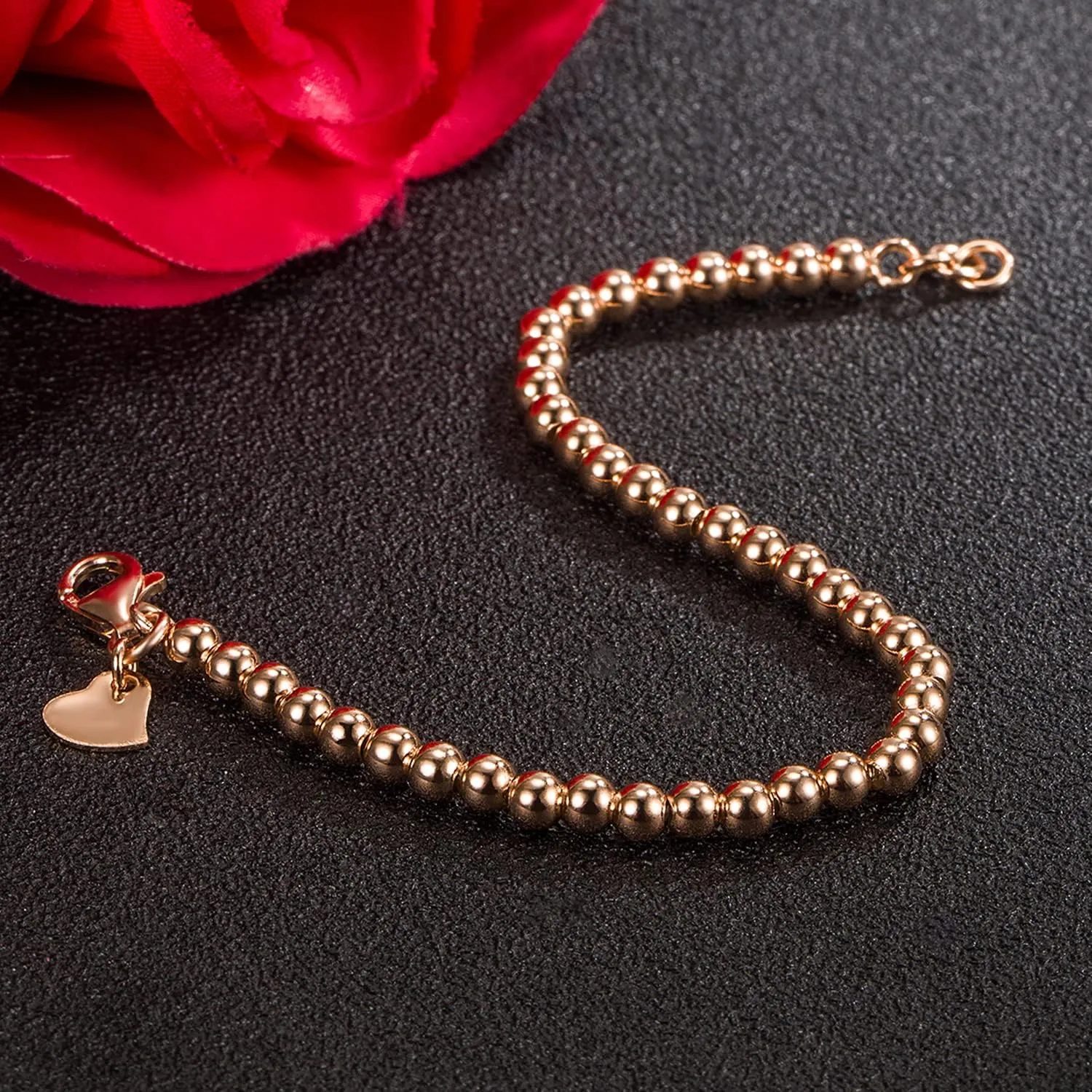 H&Beautimer 925 Sterling Silver 4-10MM Ball Chain Bracelet For Women's - Italian Handmade Bead Chain Bracelet 5''5.7''6.3''6.7''7.5''8''8.3''8.5''9 Inch Rose Gold Party Jewelry