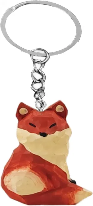 Handcrafted Wooden Keychain - Exquisite Key Chain for Car Key Ring, Handbag, and Tote Bag Pendant (Fox)