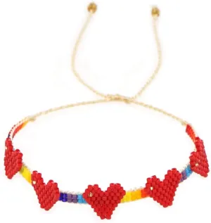 Handmade Boho Beads Heart Bracelets for Women Charm Adjustable Couples Red String Rope Braided Bohemia Beaded ankle Friendship Valentines Jewelry Gift