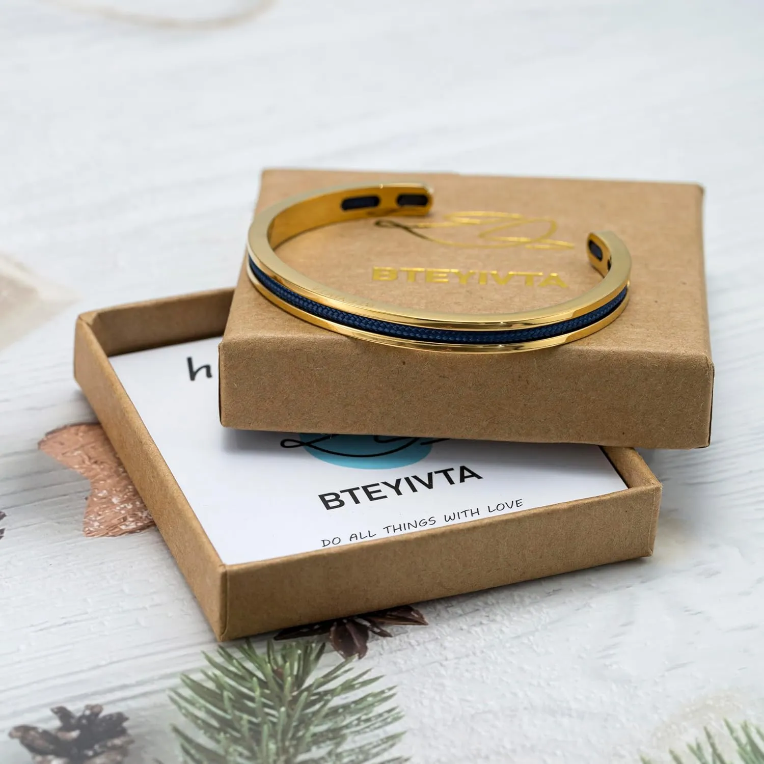 Handmade Minimalist Cuff Bracelet with Lucky Nautical Rope Inlaid Stainless Steel Cuff Unique and Stylish Bangle For Men And Women
