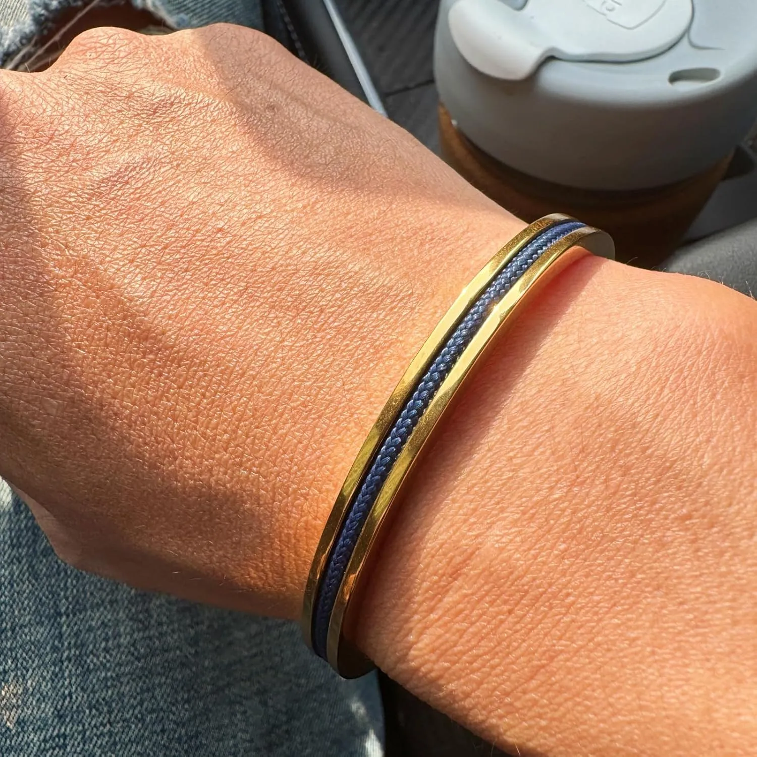 Handmade Minimalist Cuff Bracelet with Lucky Nautical Rope Inlaid Stainless Steel Cuff Unique and Stylish Bangle For Men And Women