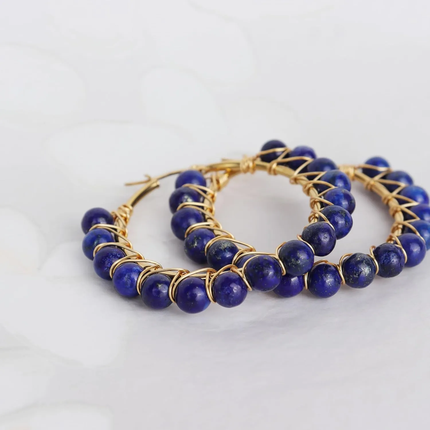 Handmade Natural Stone Beaded Large Gold Chunky Hoop Earrings for Women Girls, Statement Boho Crystal Gemstone Beads Huggie Earrings Hypoallergenic Prom Holiday Jewelry Gift