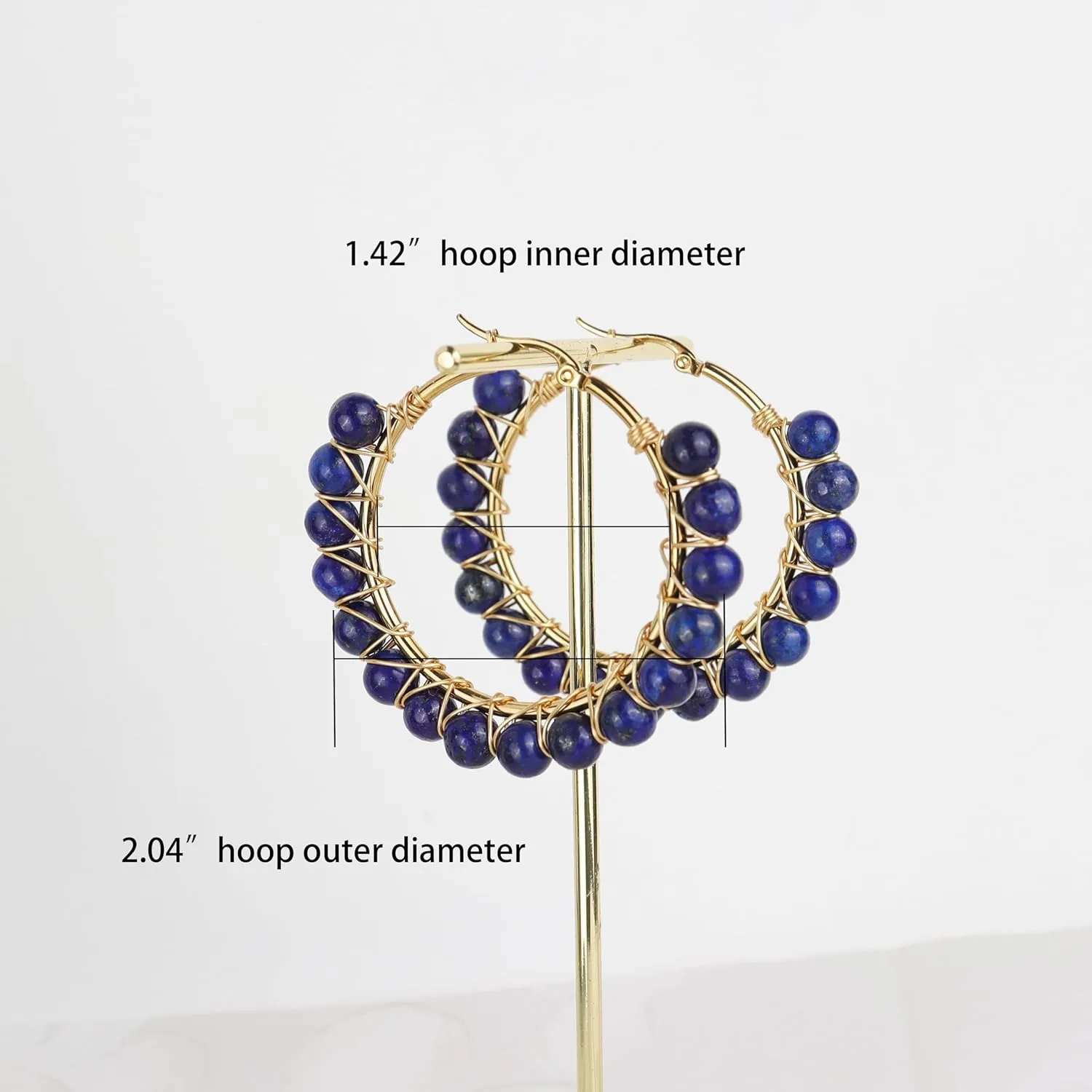 Handmade Natural Stone Beaded Large Gold Chunky Hoop Earrings for Women Girls, Statement Boho Crystal Gemstone Beads Huggie Earrings Hypoallergenic Prom Holiday Jewelry Gift