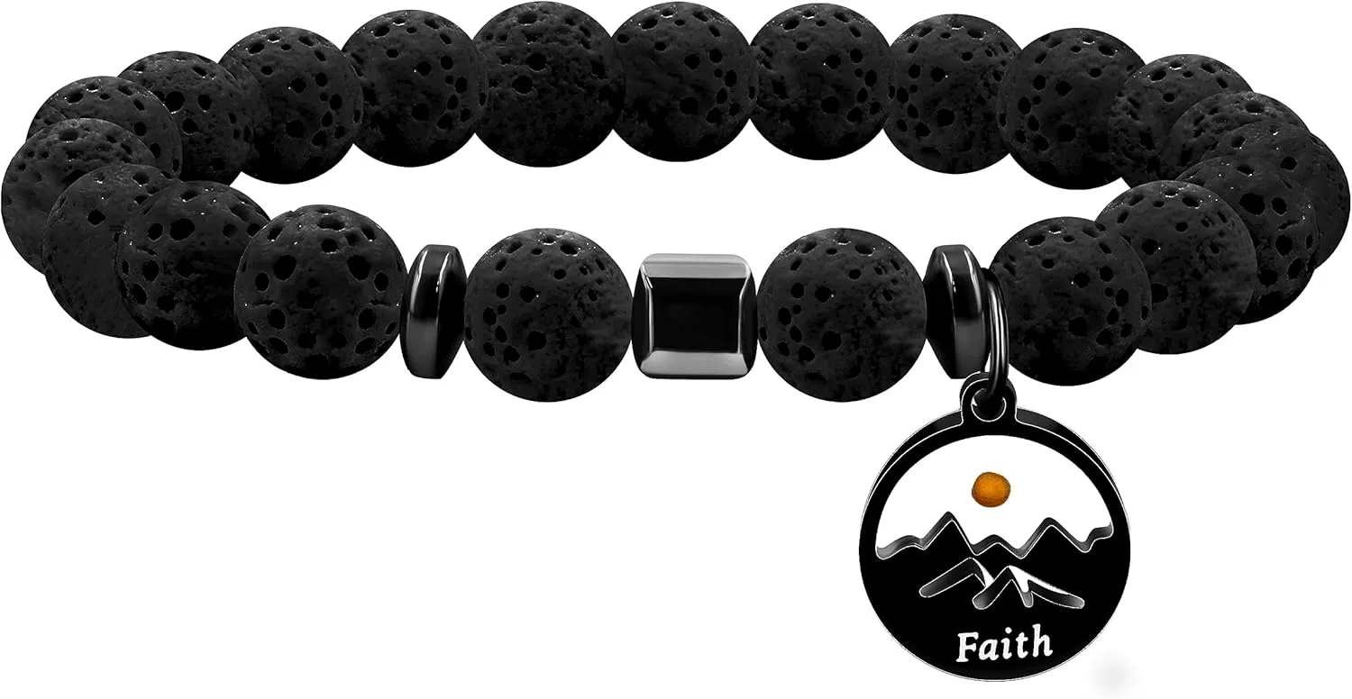 Handmade Natural Stone Faith Mustard Seed Charm Bracelet for Men or Women Christian Religious Inspirational Bracelet Gift Y4107