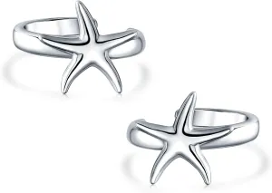 Hawaii Ocean Sea Life Tropical Beach Vacation Nautical Starfish Pendant Necklace Ear Cuff Drop Stud Earrings Jewelry Set For Women Teens .925 Sterling Silver