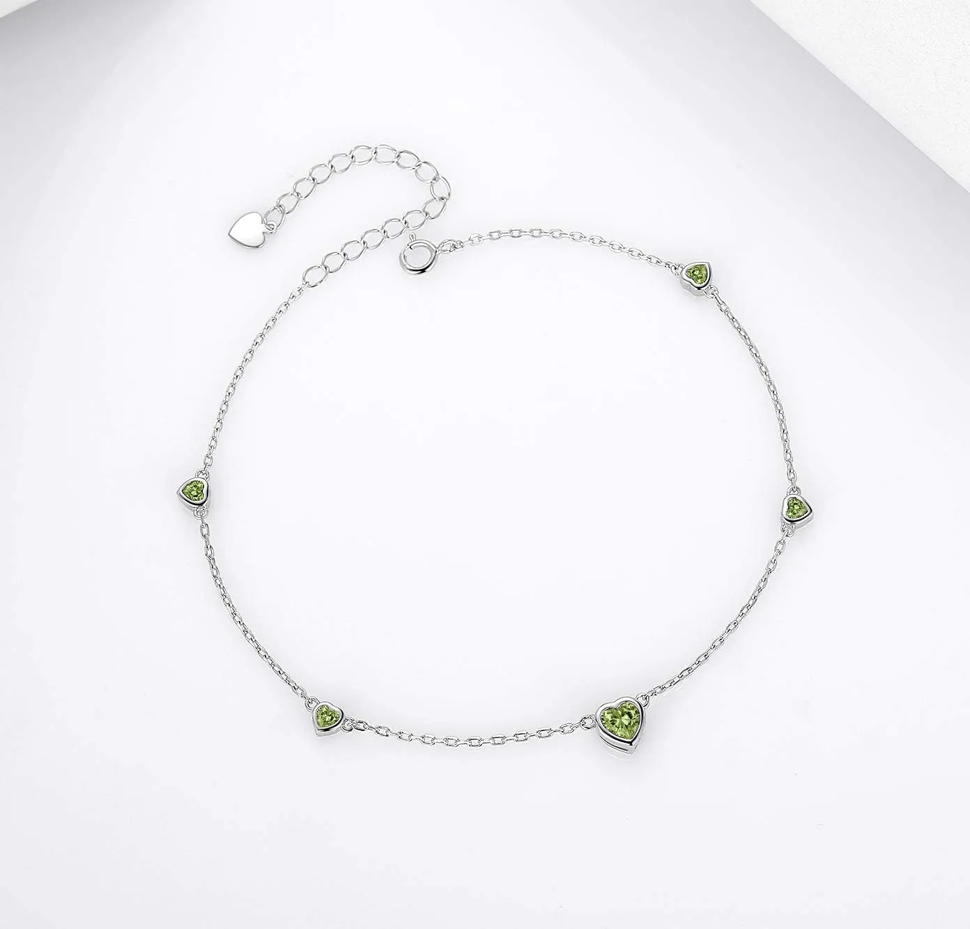 Heart Birthstone Ankle Bracelet for Women - 925 Sterling Silver Cute Anklet for Lady - Birthday Thanksgiving Day Christmas Valentine's Day Gifts Foot Jewelry