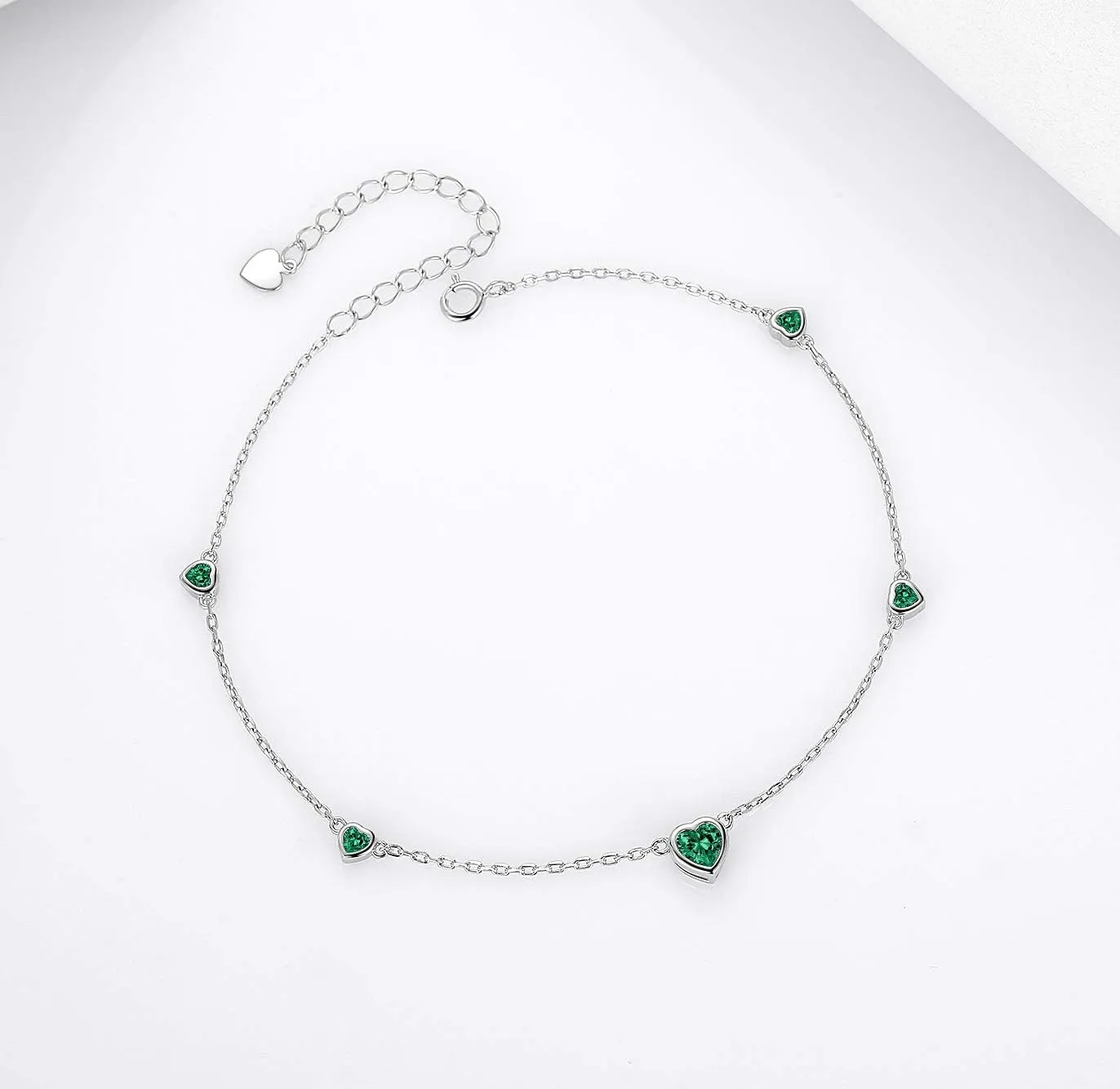 Heart Birthstone Ankle Bracelet for Women - 925 Sterling Silver Cute Anklet for Lady - Birthday Thanksgiving Day Christmas Valentine's Day Gifts Foot Jewelry