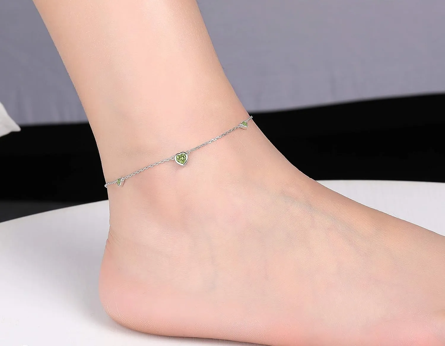 Heart Birthstone Ankle Bracelet for Women - 925 Sterling Silver Cute Anklet for Lady - Birthday Thanksgiving Day Christmas Valentine's Day Gifts Foot Jewelry