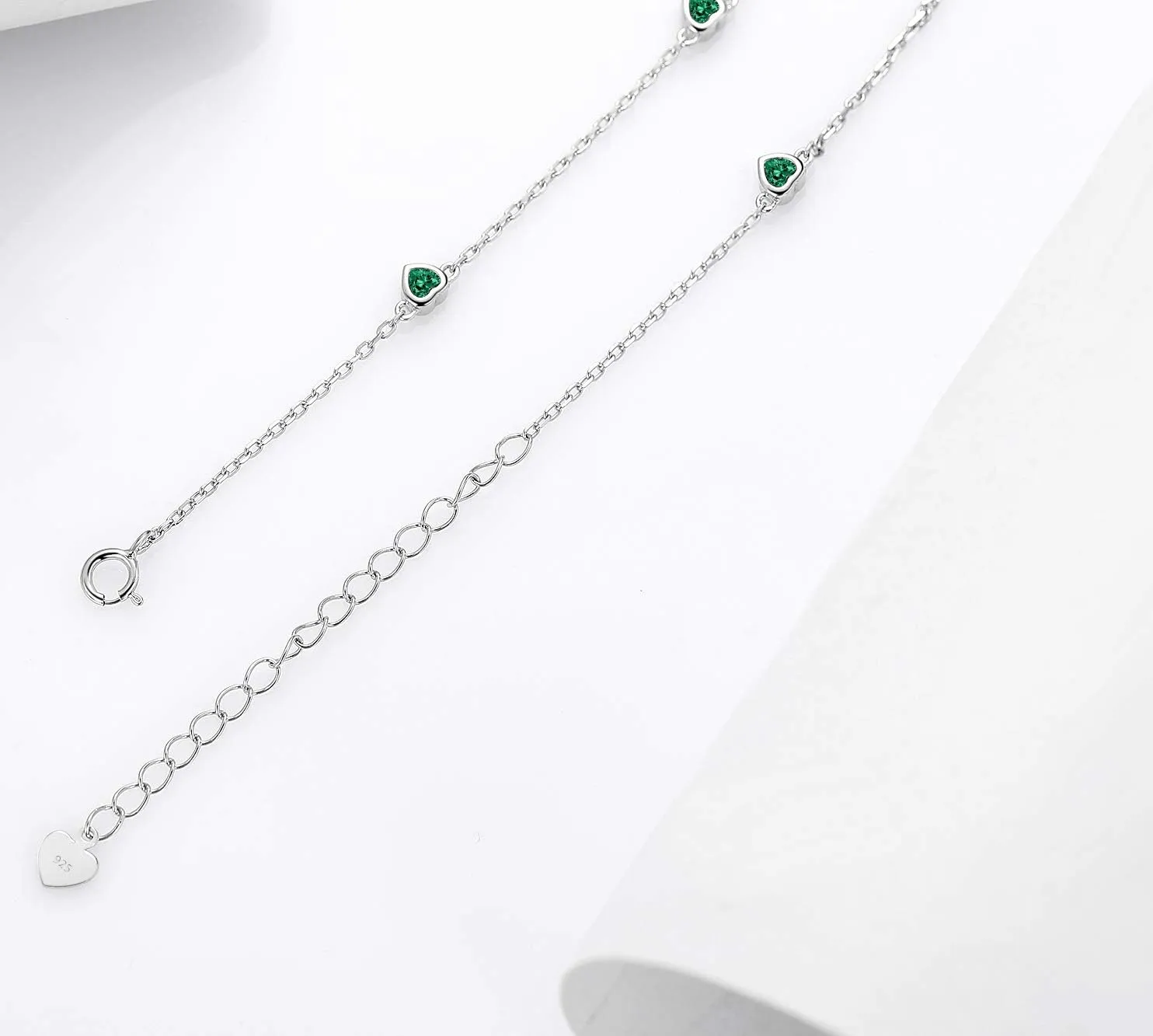 Heart Birthstone Ankle Bracelet for Women - 925 Sterling Silver Cute Anklet for Lady - Birthday Thanksgiving Day Christmas Valentine's Day Gifts Foot Jewelry