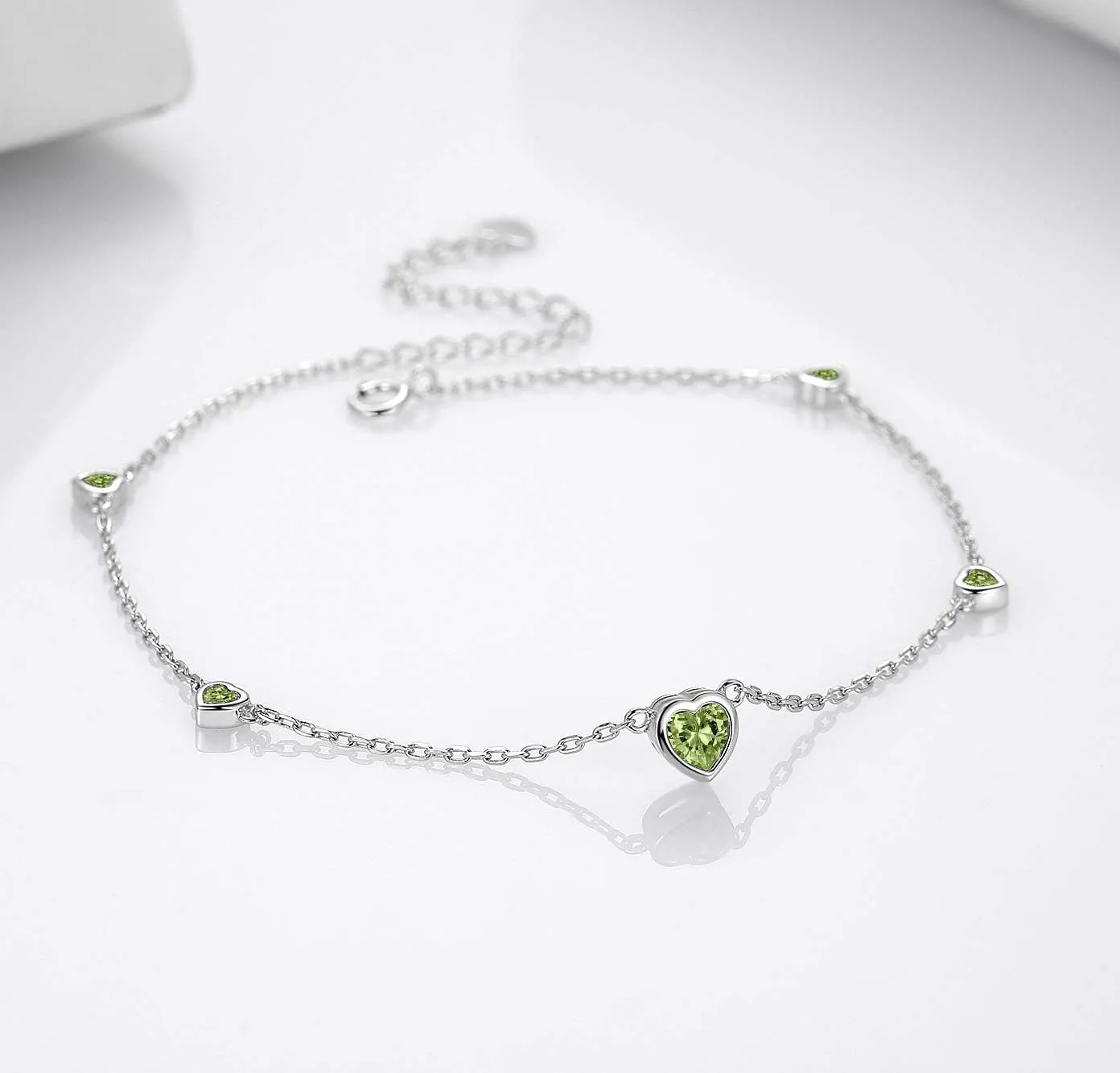 Heart Birthstone Ankle Bracelet for Women - 925 Sterling Silver Cute Anklet for Lady - Birthday Thanksgiving Day Christmas Valentine's Day Gifts Foot Jewelry