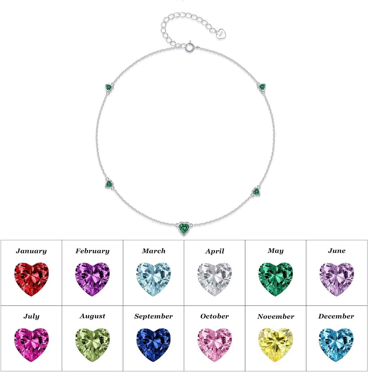 Heart Birthstone Ankle Bracelet for Women - 925 Sterling Silver Cute Anklet for Lady - Birthday Thanksgiving Day Christmas Valentine's Day Gifts Foot Jewelry