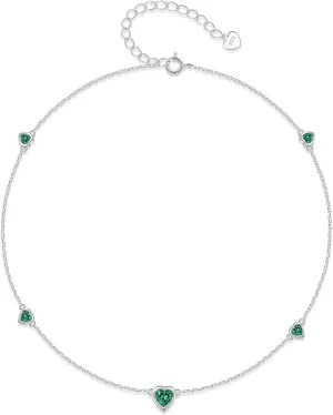 Heart Birthstone Ankle Bracelet for Women - 925 Sterling Silver Cute Anklet for Lady - Birthday Thanksgiving Day Christmas Valentine's Day Gifts Foot Jewelry