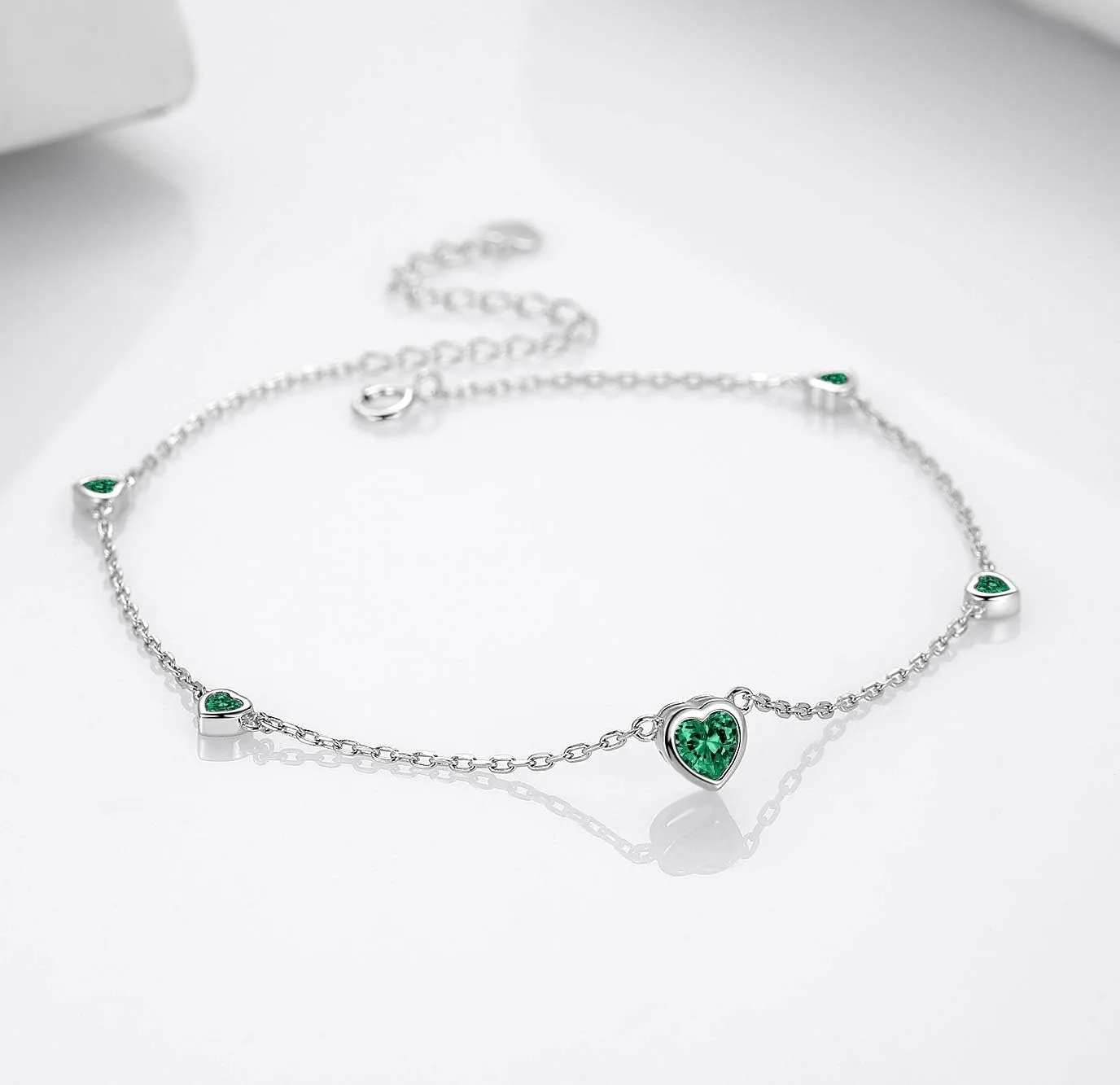 Heart Birthstone Ankle Bracelet for Women - 925 Sterling Silver Cute Anklet for Lady - Birthday Thanksgiving Day Christmas Valentine's Day Gifts Foot Jewelry
