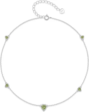 Heart Birthstone Ankle Bracelet for Women - 925 Sterling Silver Cute Anklet for Lady - Birthday Thanksgiving Day Christmas Valentine's Day Gifts Foot Jewelry