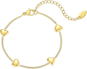 Heart Bracelets for Women Gold Dainty Heart Charm Bracelets for Ladies Adjustable Link Bracelet Friendship Jewelry Gift for Birthday