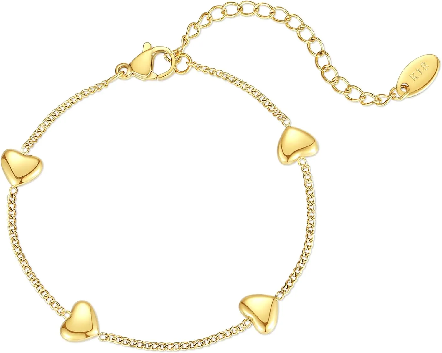 Heart Bracelets for Women Gold Dainty Heart Charm Bracelets for Ladies Adjustable Link Bracelet Friendship Jewelry Gift for Birthday
