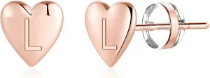 Heart Initial Stud Earrings for Girls - S925 Sterling Silver Post 14K Gold Plated Dainty Letter Earrings Hypoallergenic Little Initial Earrings for Women Girls Sensitive Girls Earrings