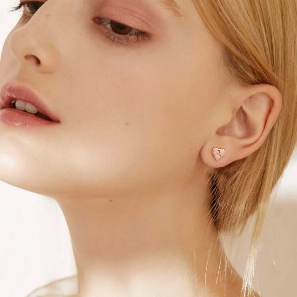 Heart Initial Stud Earrings for Girls - S925 Sterling Silver Post 14K Gold Plated Dainty Letter Earrings Hypoallergenic Little Initial Earrings for Women Girls Sensitive Girls Earrings