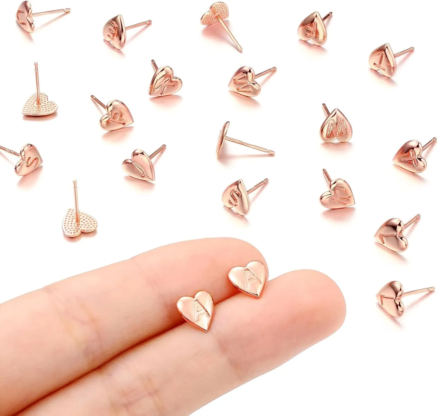 Heart Initial Stud Earrings for Girls - S925 Sterling Silver Post 14K Gold Plated Dainty Letter Earrings Hypoallergenic Little Initial Earrings for Women Girls Sensitive Girls Earrings
