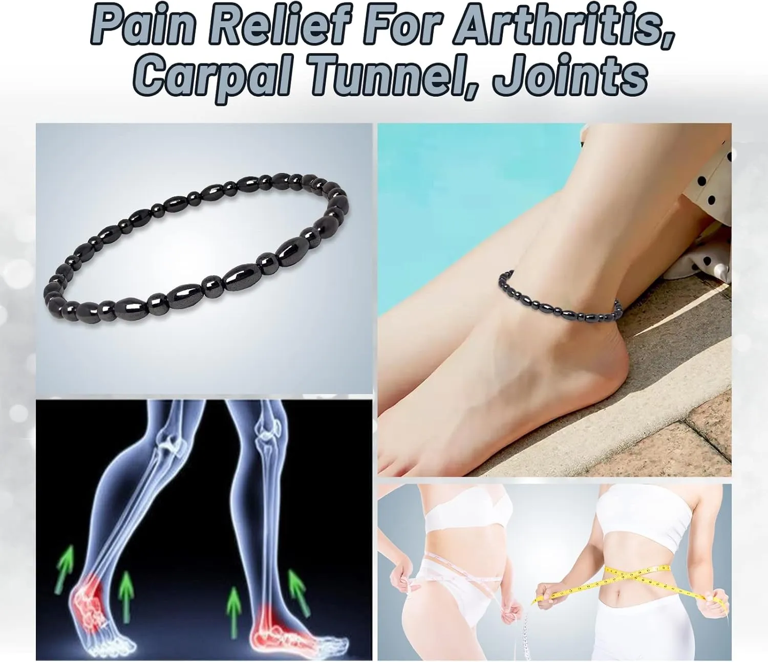 Hion 4 Pack Magnetic Therapy Anti-Swelling Black Obsidian Anklets for Women Men Black Obsidian Ankle Bracelet Hematite Therapy Bracelets Energy Healing Anklet Bracelets